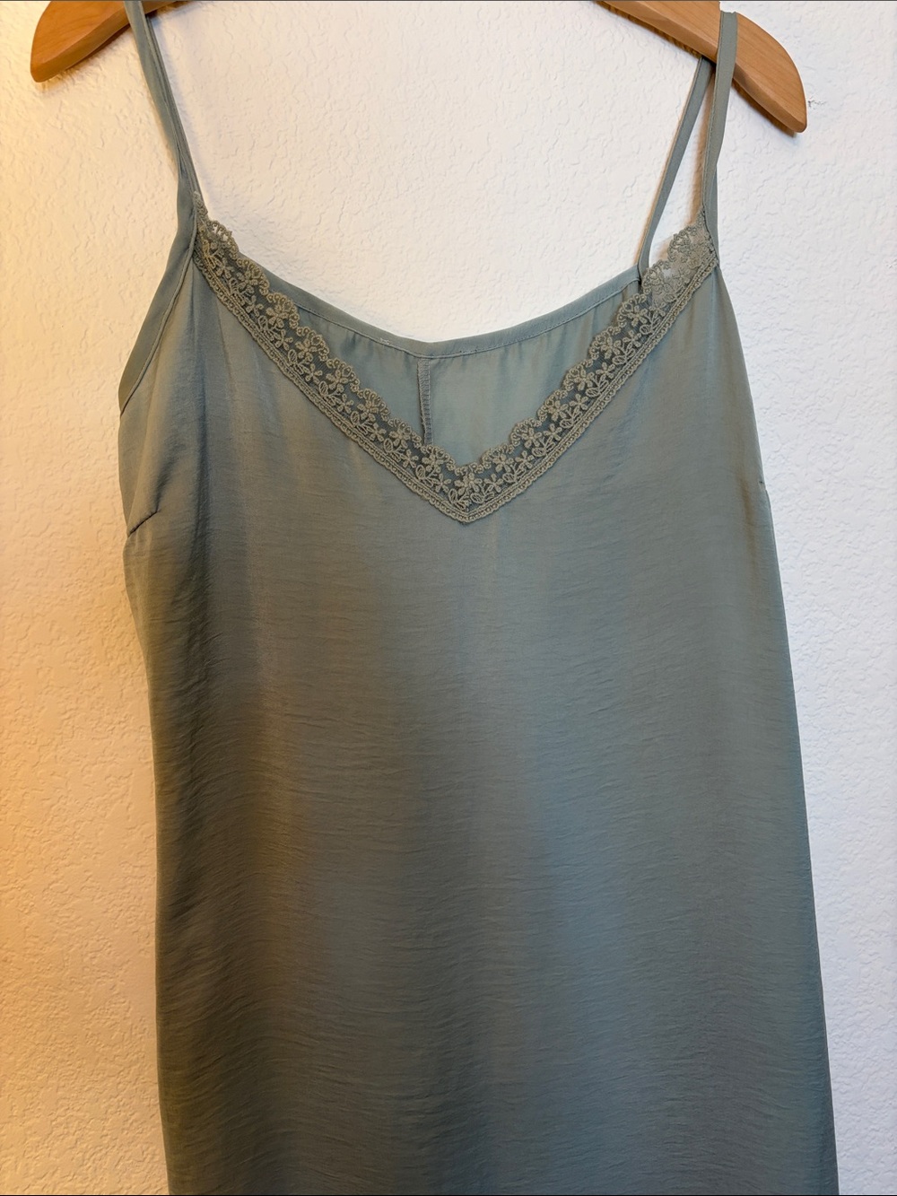 Sage Green Lace-Trim Slip Dress